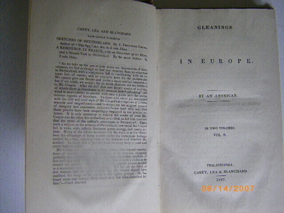 Gleanings in Europe. By an American.  In Two Volumes. Vol. II (only)
 Image