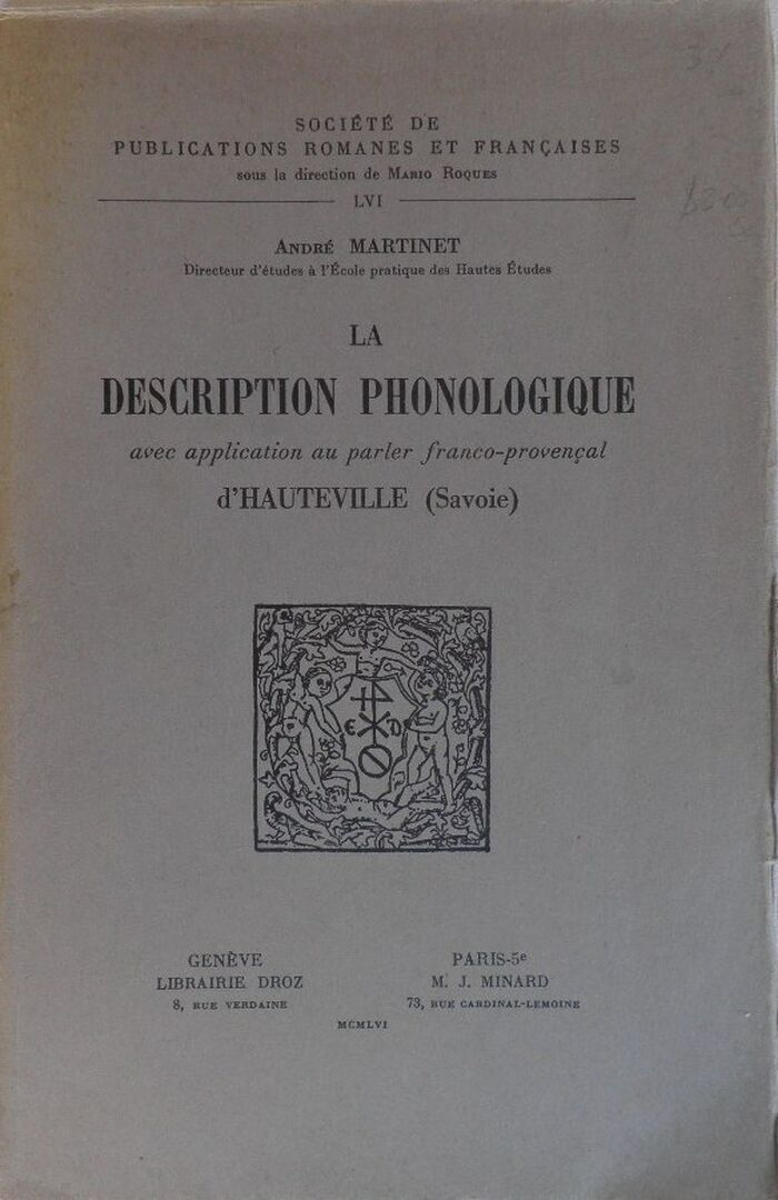 La description phonologique avec application au parler franco-provençal d'Hautville (Savoie).
 Image