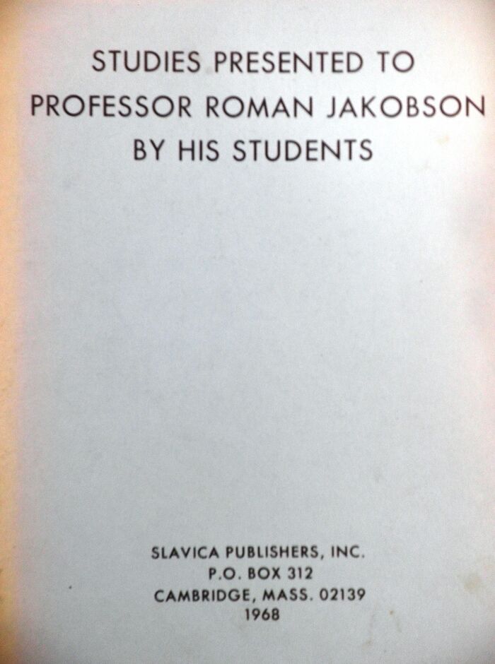 Studies Presented to Professor Roman Jakobson by his Students.
 Image