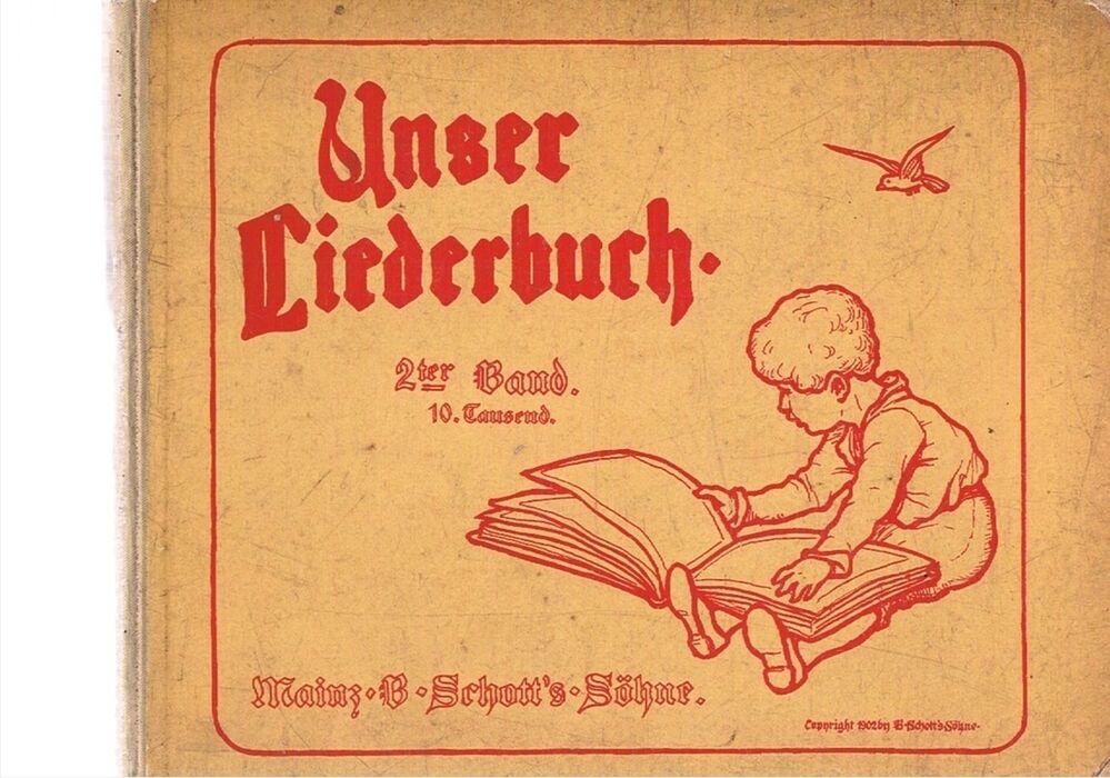 Unser Liederbuch. Die beliebtesten Kinderlieder. 2ter Band. 10. Tausend.
ausgewählt von Friederike Merck, mit Bildern von Ludwig von Zumbusch, für Kinderstimmen gesetzt von Fritz Volbach. Image
