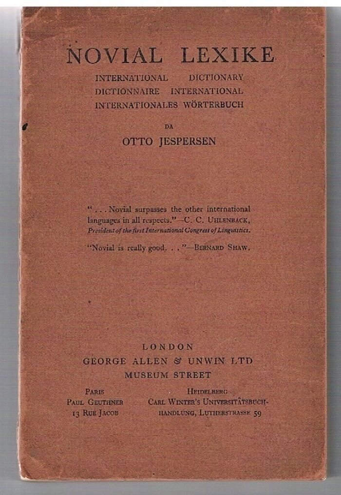 Novial Lexike.
International Dictionary.  Dictionnaire Internationale. Internationales Wörterbuch. Image