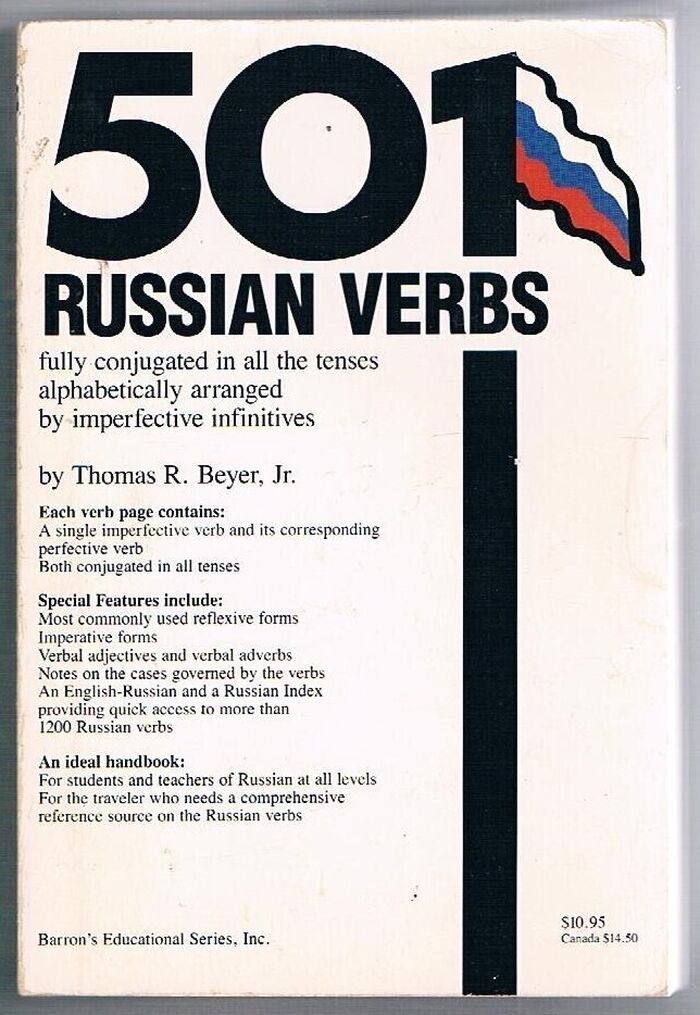 501 Russian Verbs:
501 verbs series. 501 Russian Verbs fully conjugated in all the tenses alphabetically arranged by imperfective infinitives. Image