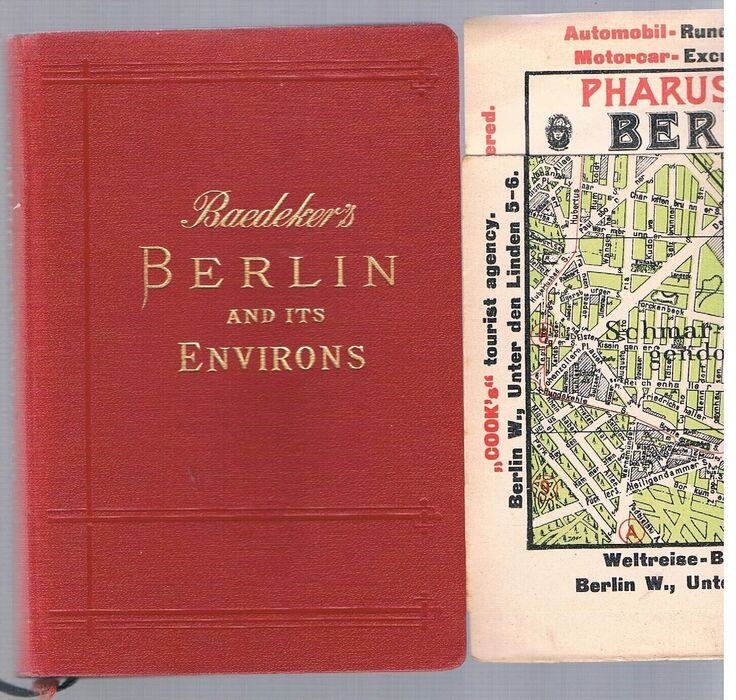 Berlin:
and its Environs. Handbook for Travellers.  With 6 maps and 19 plans. Third Edition. [Loosely enclosed lovely “Pharus-Plan” by Cornelius Loewe map of Berlin] Image