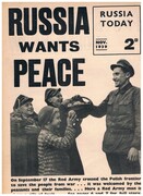 Russia Today:
Nov. 1939. On September 17 the Red Army crossed the Polish frontier to save the people from war... it was welcomed by the peasants and their families... Here a Red Army man is given a gift of fruit... See pages 6 and 7 for full story.